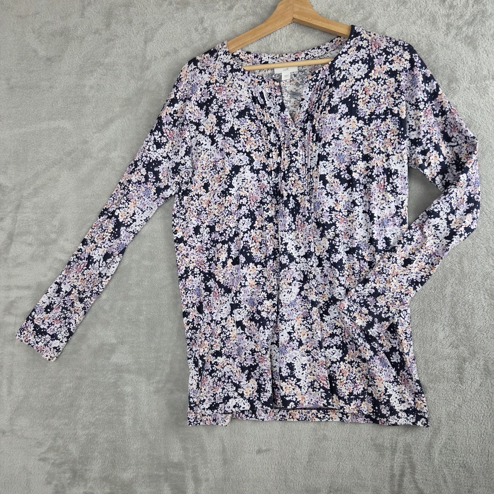 J. Jill Blue and White Fitted Buttoned Blouse